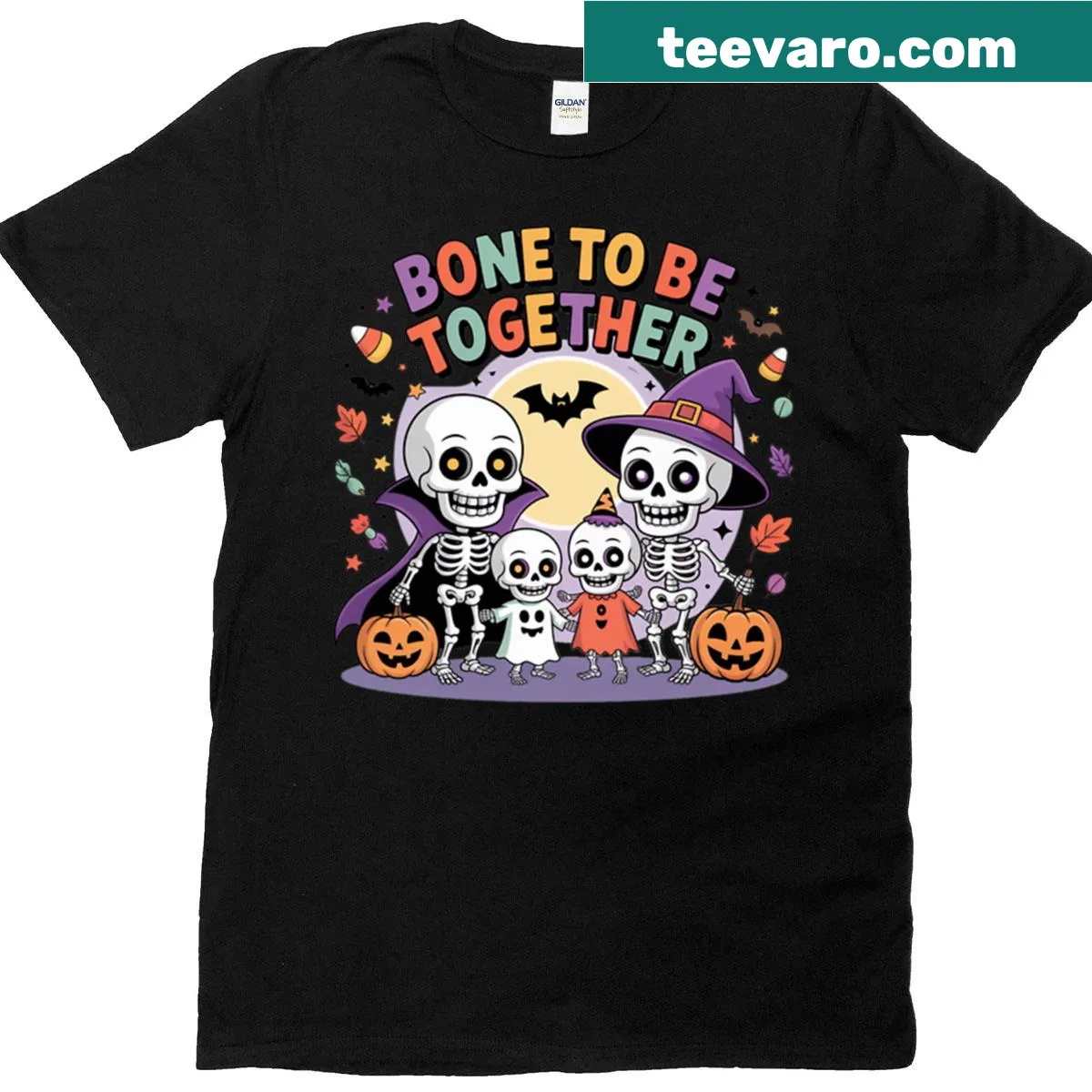 Cute skeleton graphic on a Halloween T-shirt — on a men's t-shirt