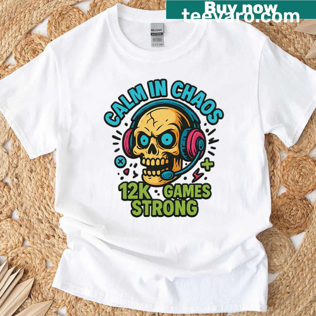 Gamer T-shirt with a skull and headset design — on a men's t-shirt