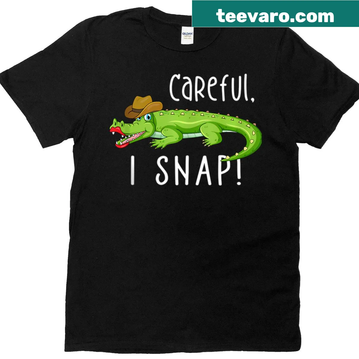 Funny 'Careful I Snap' alligator lover illustration on a T-shirt — on a men's t-shirt