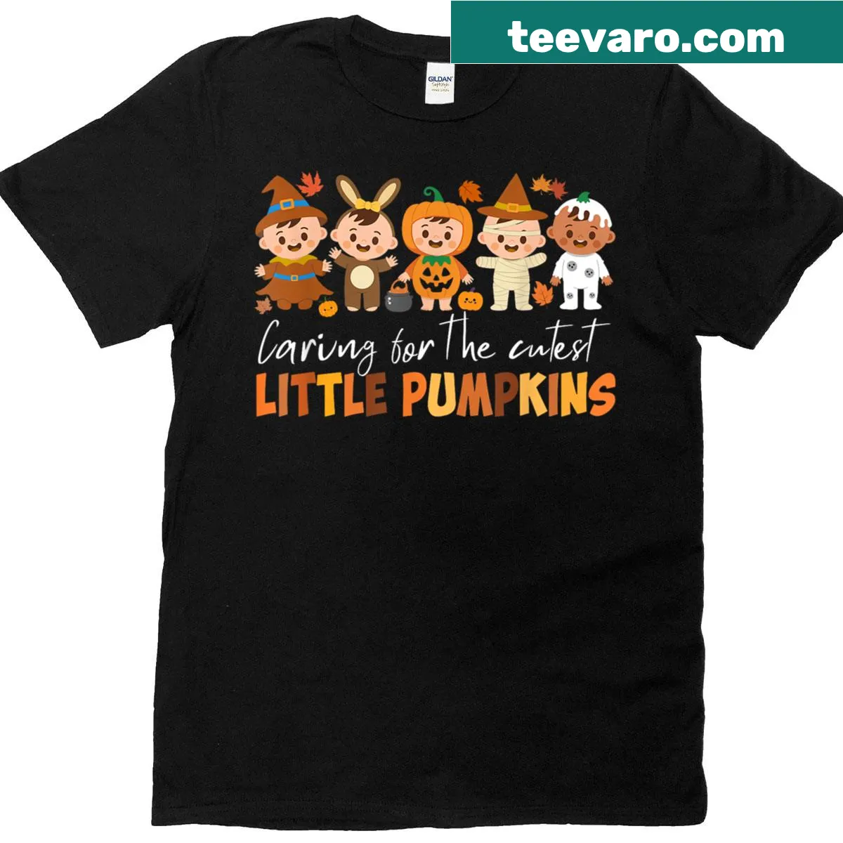 Thanksgiving t-shirt for NICU nurses with cute pumpkin illustration — on a men's t-shirt