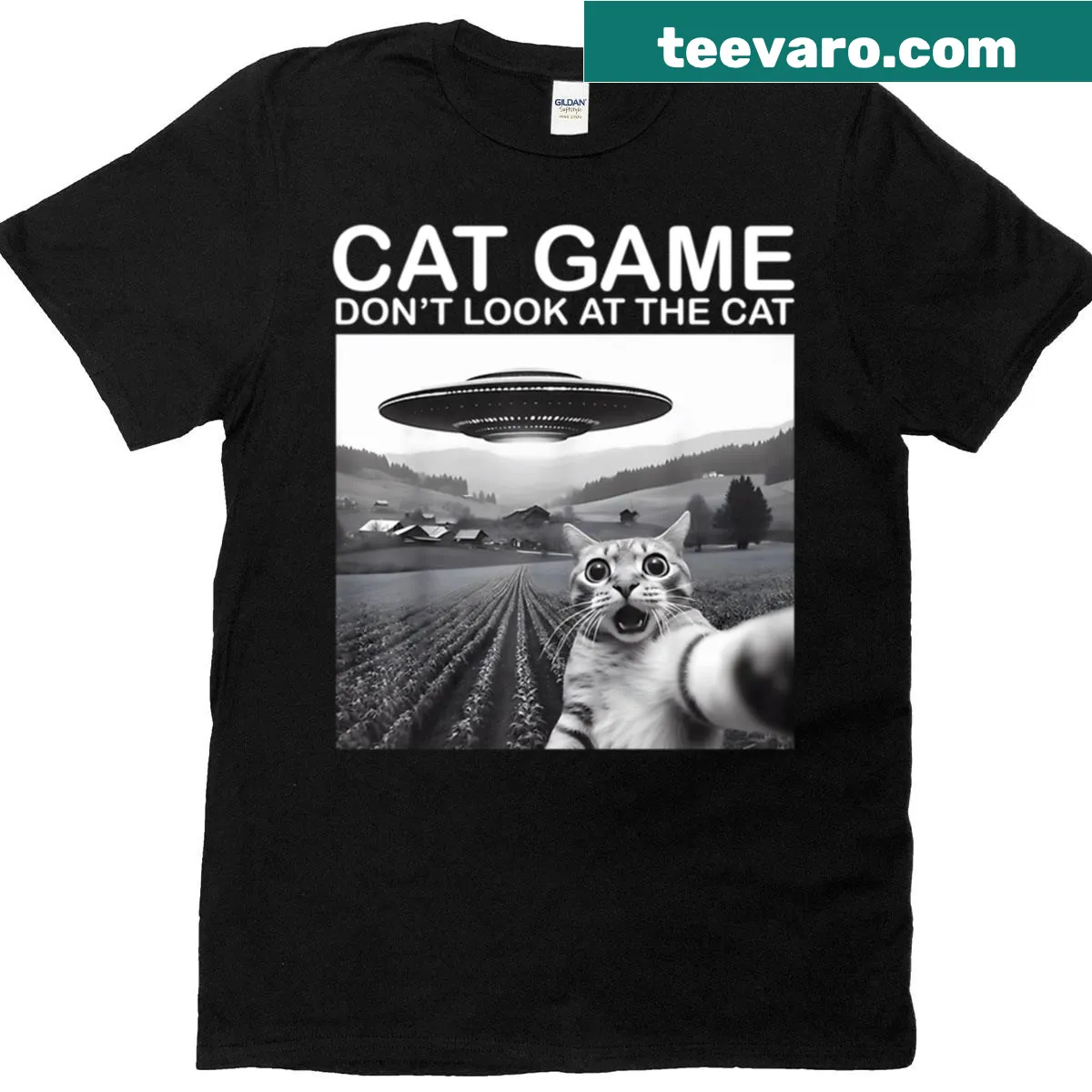 Funny Game Over cat t-shirt with humorous text and graphic — on a men's t-shirt