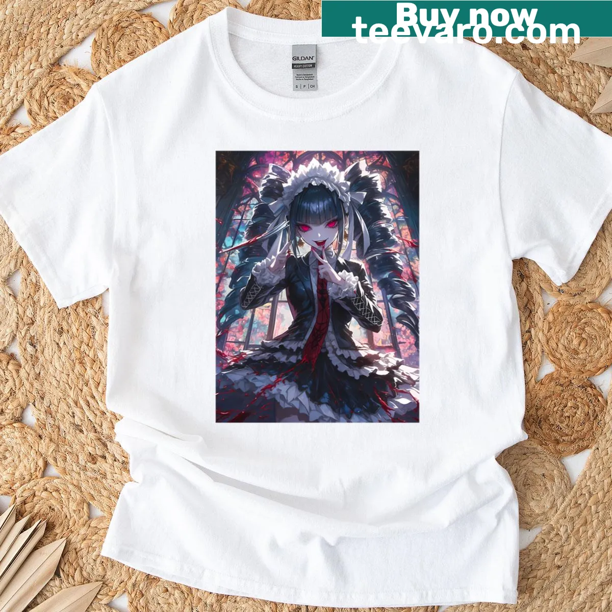 Gothic anime design featuring Celestia Ludenberg from Danganronpa — on a men's t-shirt