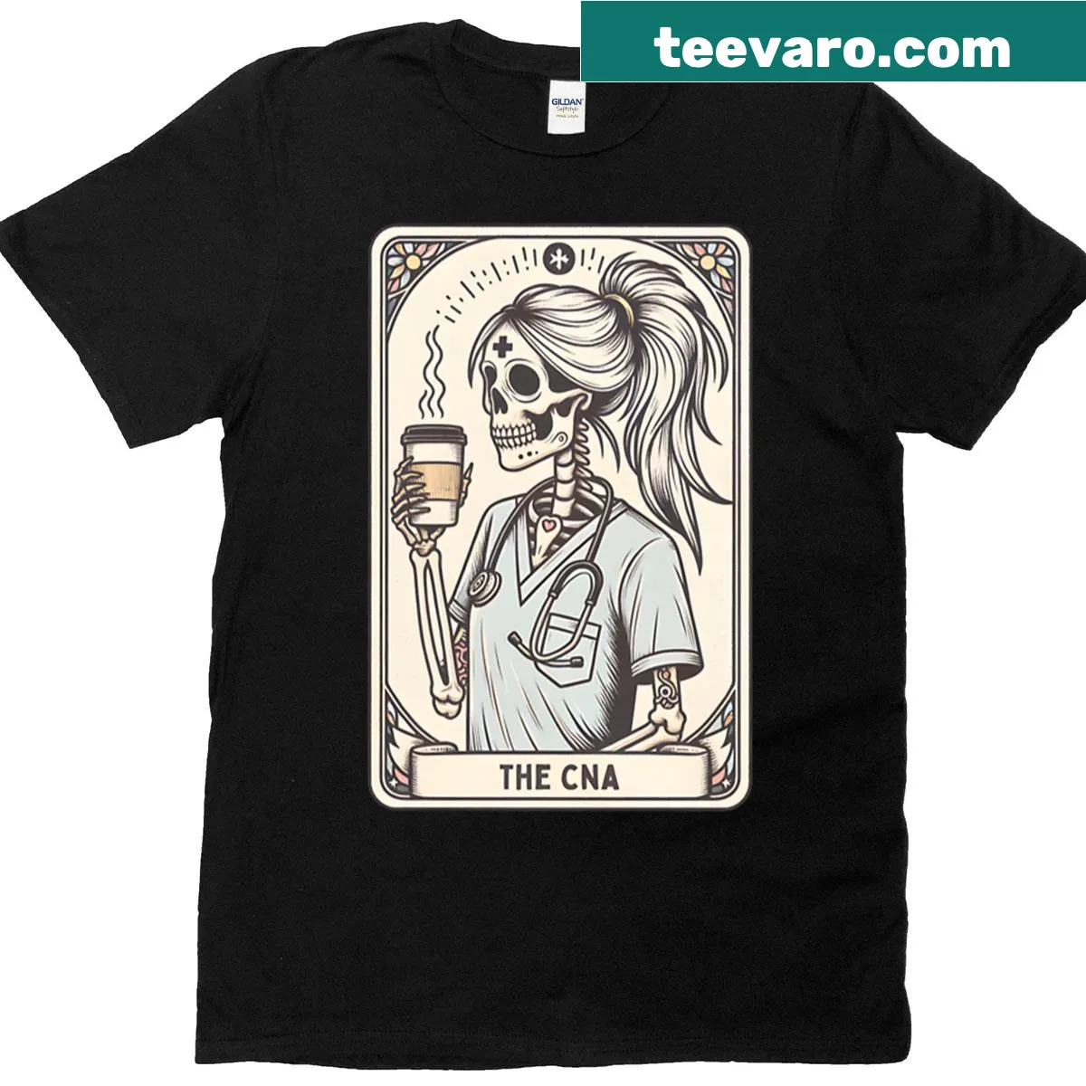 Tarot card design t-shirt for Certified Nurse Assistants — on a men's t-shirt