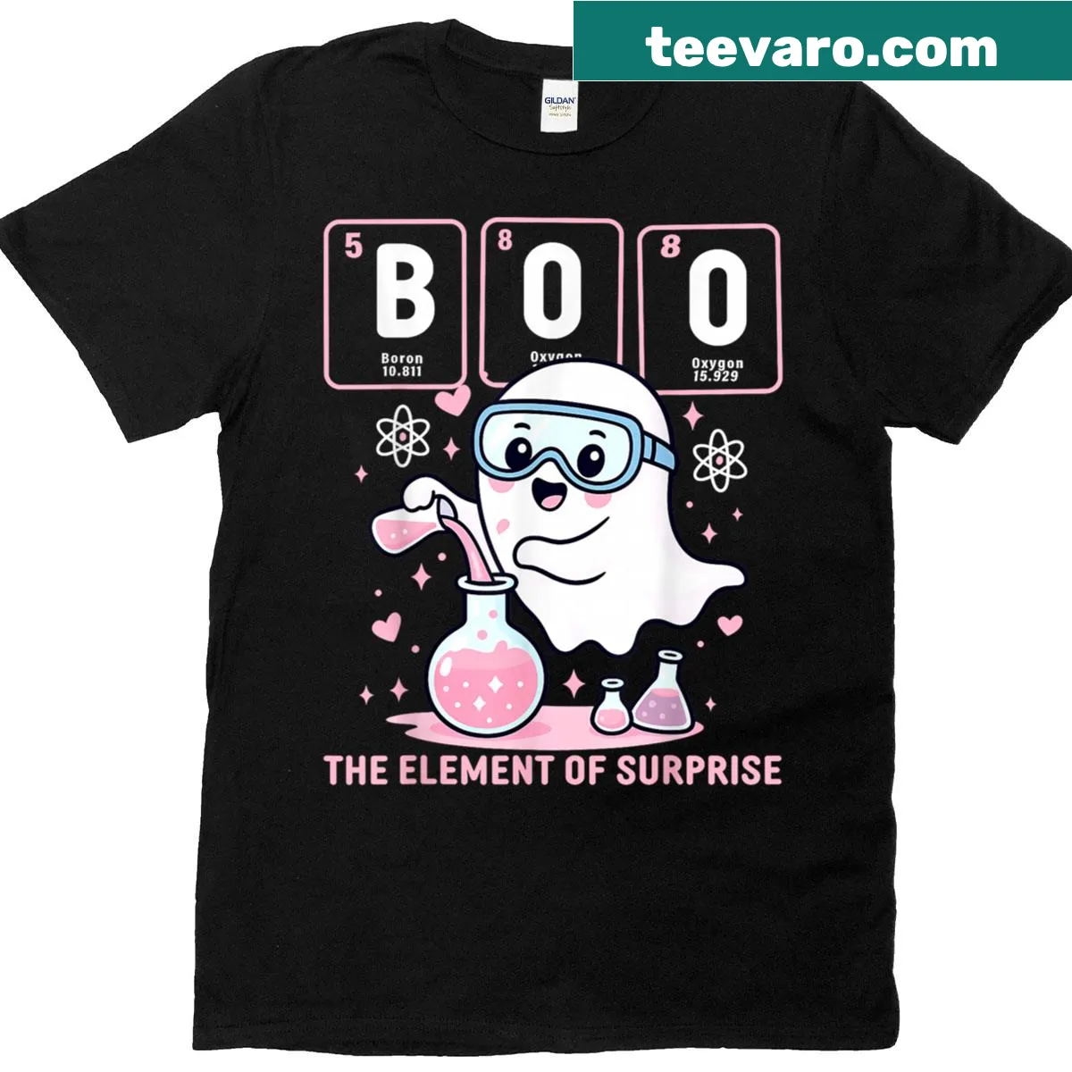 Vintage-style Halloween T-shirt featuring chemistry elements and funny text. — on a men's t-shirt
