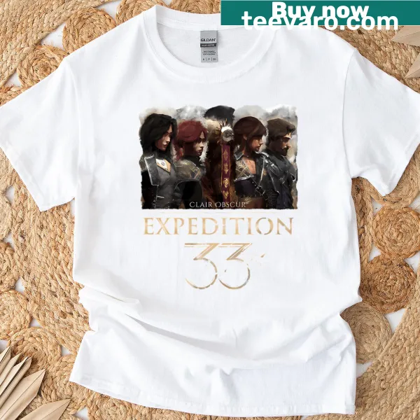 Game character illustrations from Clair Obscur Expedition 33 on T-shirt