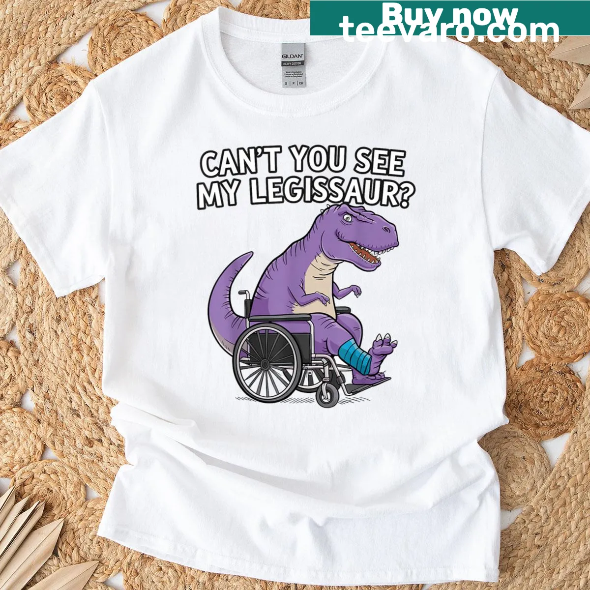 Graphic design depicting a broken leg humorously — on a men's t-shirt
