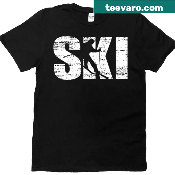 Distressed skiing graphic t-shirt for winter enthusiasts