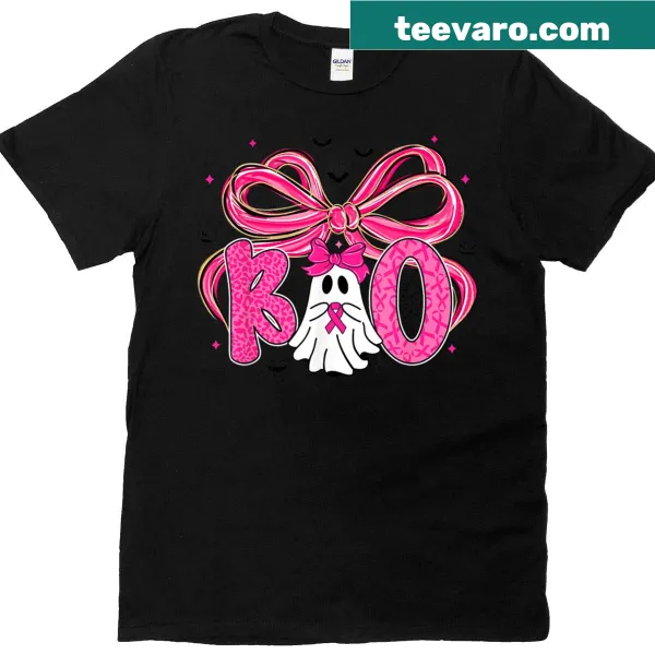Adorable ghost graphic with bow and 'Boo' text for Halloween