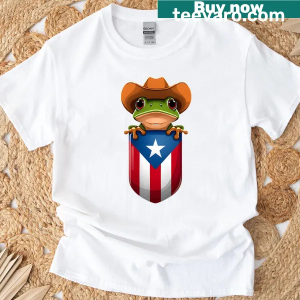T-shirt featuring a coqui frog design representing Puerto Rico