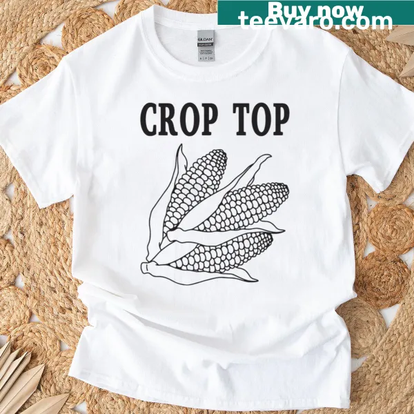 Crop top T-shirt with playful corn-themed graphic