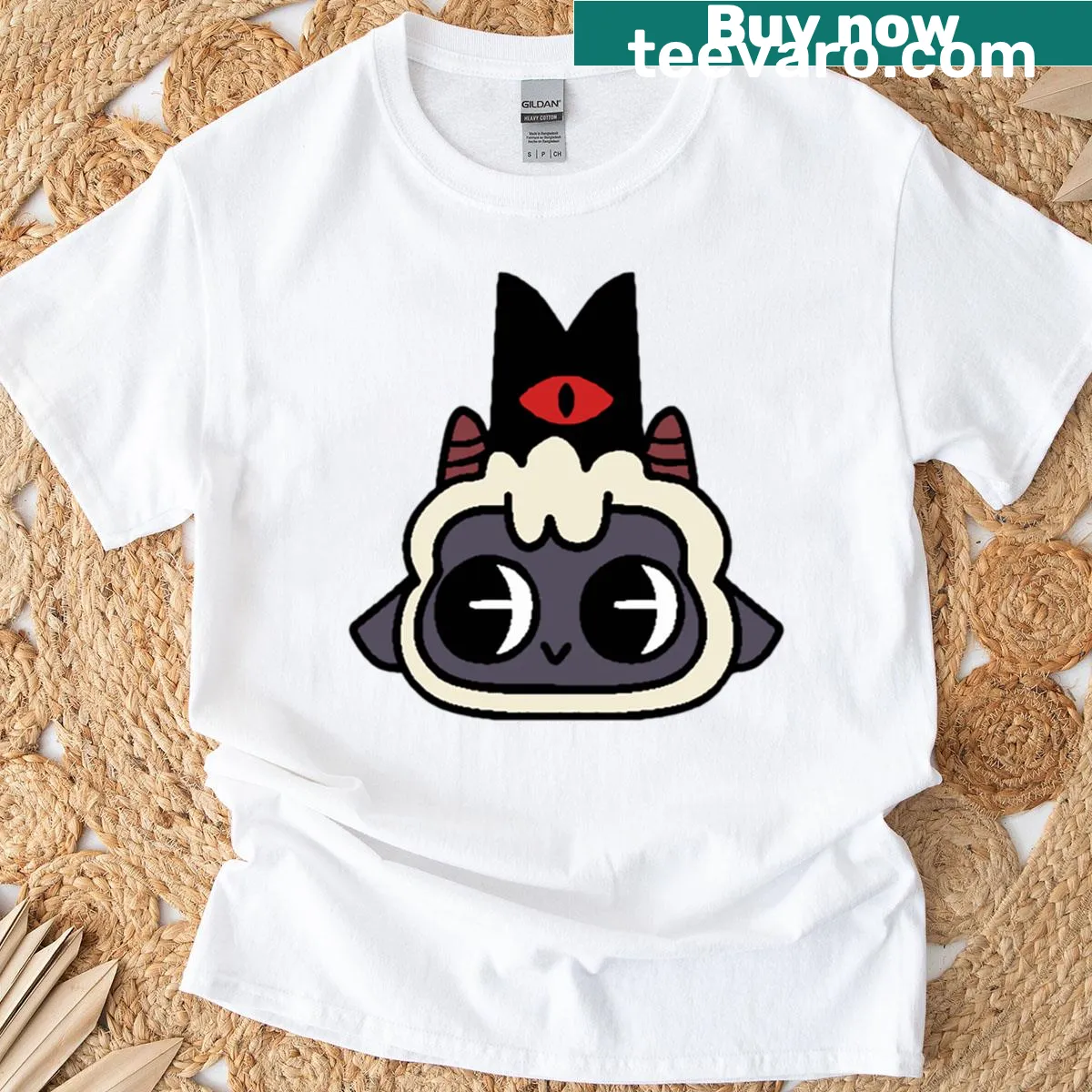 T-shirt featuring key art from Cult of the Lamb video game — on a men's t-shirt