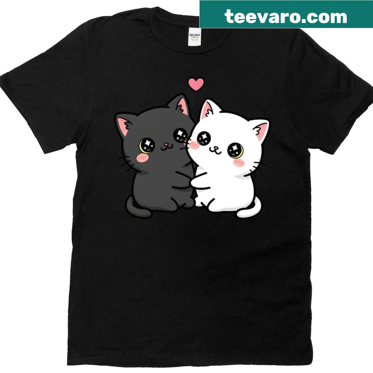 Illustration of two cute cats cuddling — on a men's t-shirt