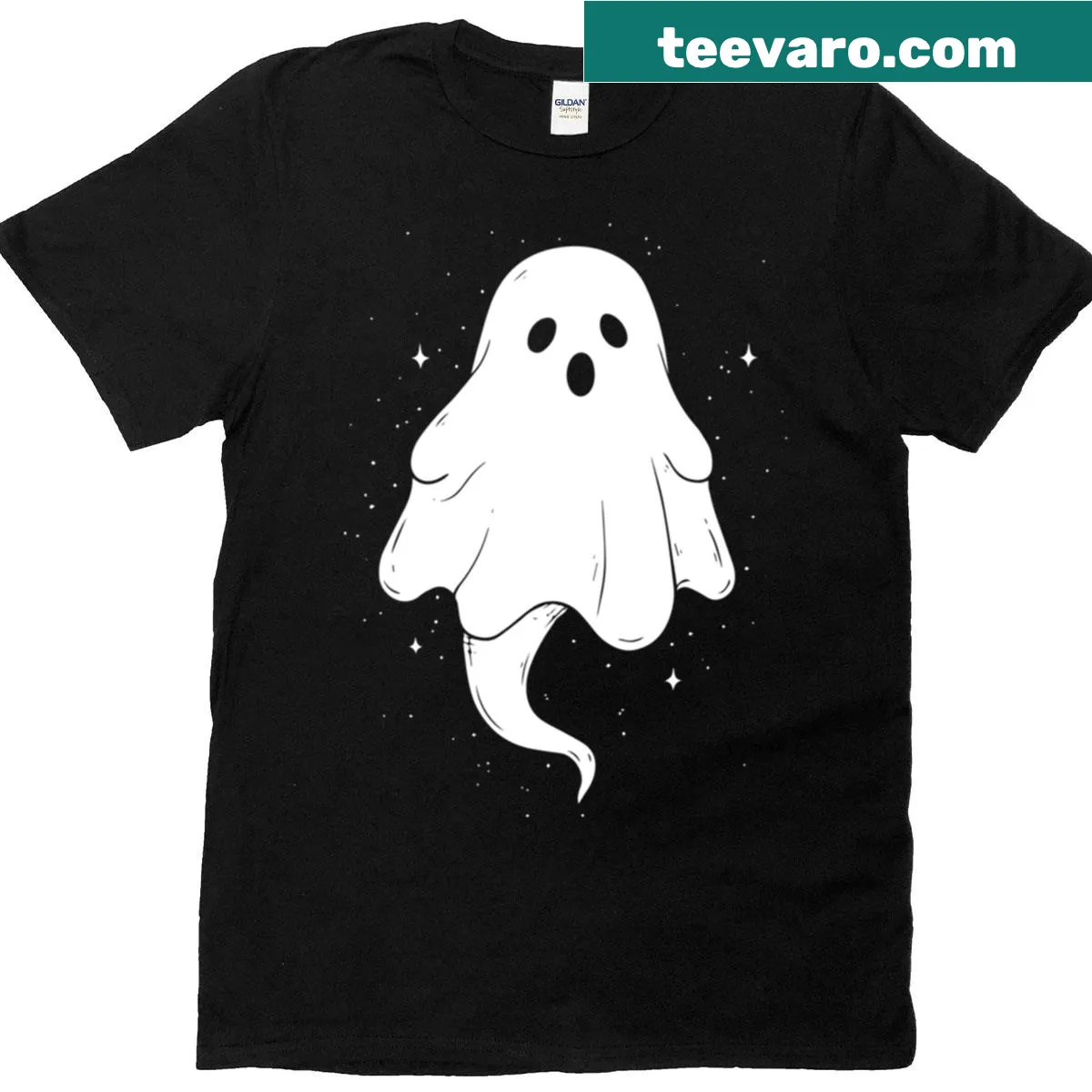 Cute ghost illustration in pen sketch style on a T-shirt — on a men's t-shirt