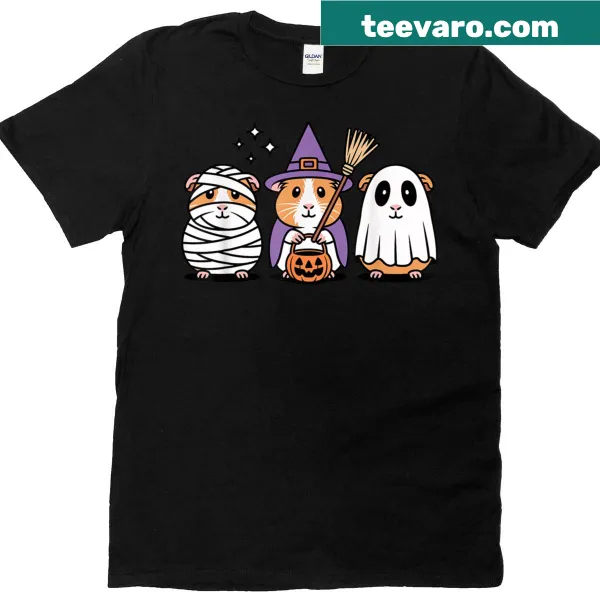 Cute guinea pig in witch costume with mummy and ghost elements