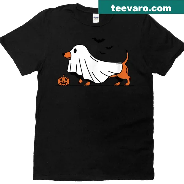 Funny dachshund ghost illustration for Halloween t-shirt