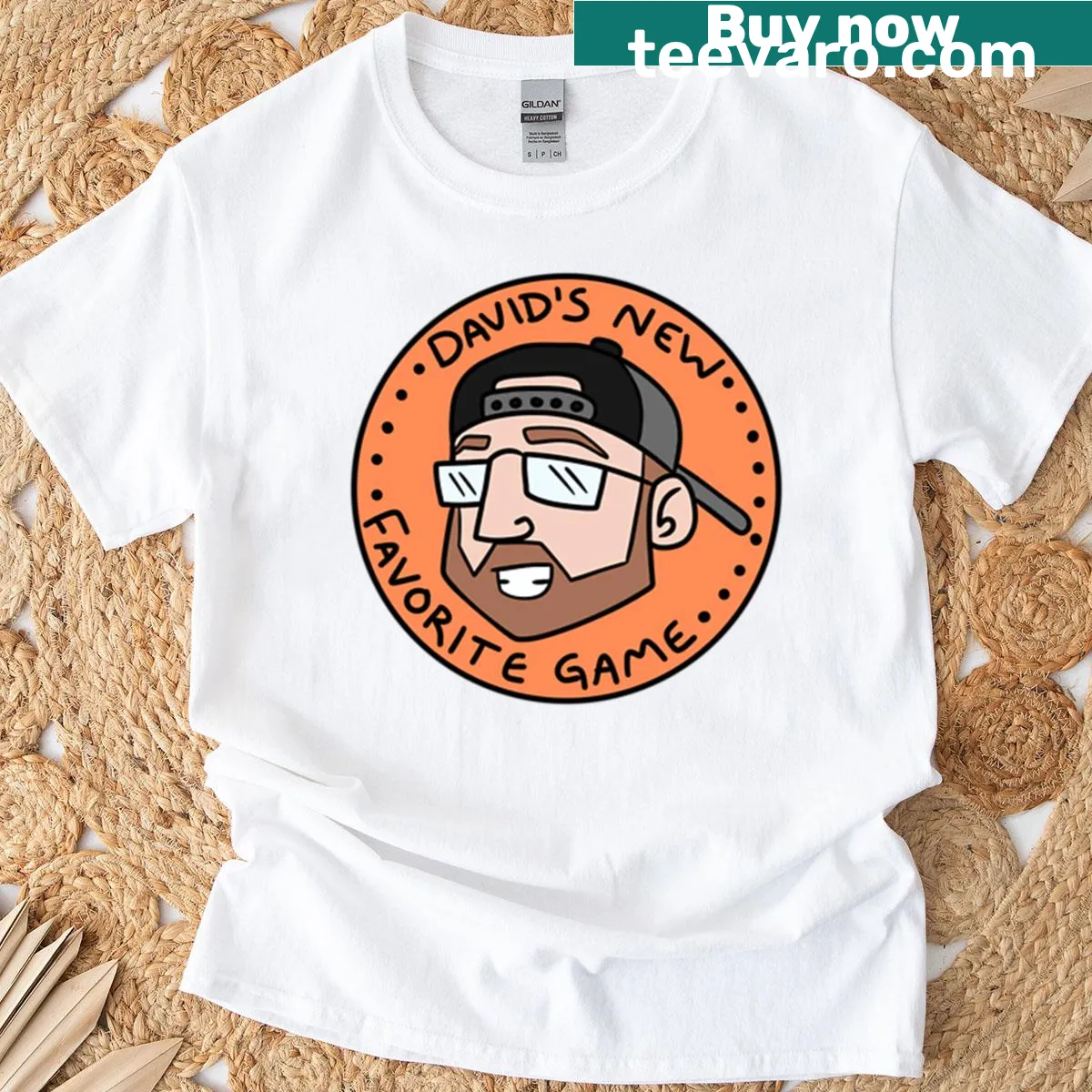 Funny typography gaming t-shirt reading 'Davids New Favorite Game' — on a men's t-shirt