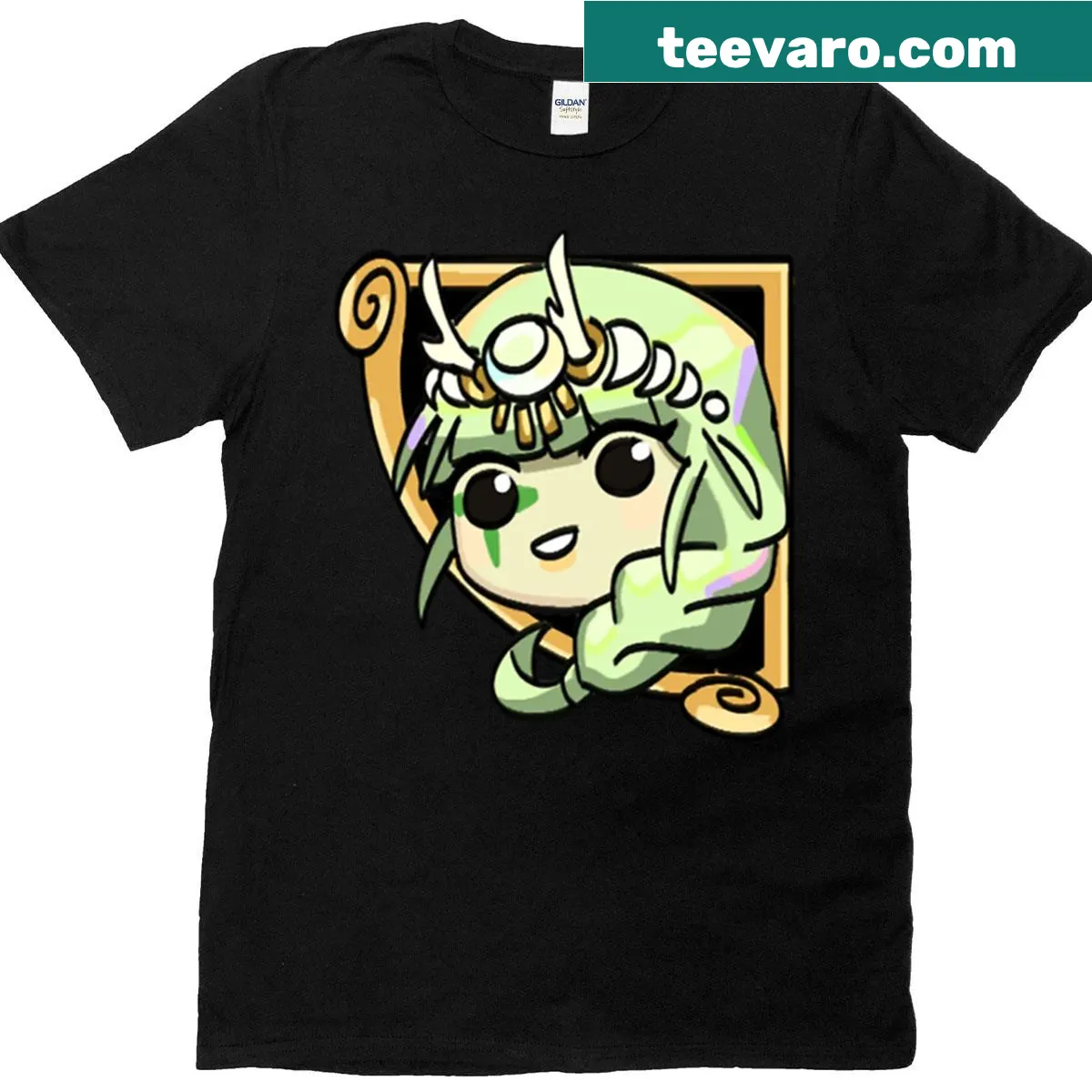 Cute chibi design featuring Demeter and laurel on a t-shirt — on a men's t-shirt