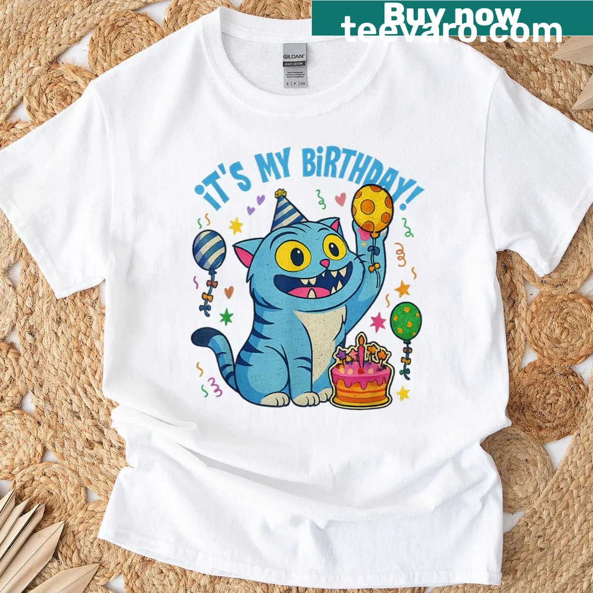 Cartoon T-shirt of a derpy cat in a K-Pop costume — on a men's t-shirt