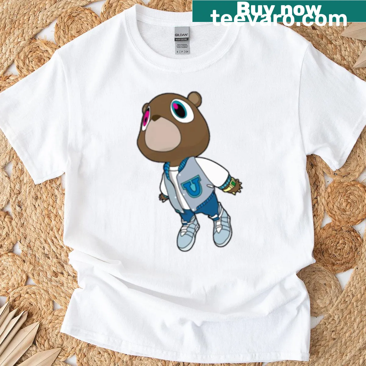 Adorable dropout bear graphic on graduation t-shirt — on a men's t-shirt