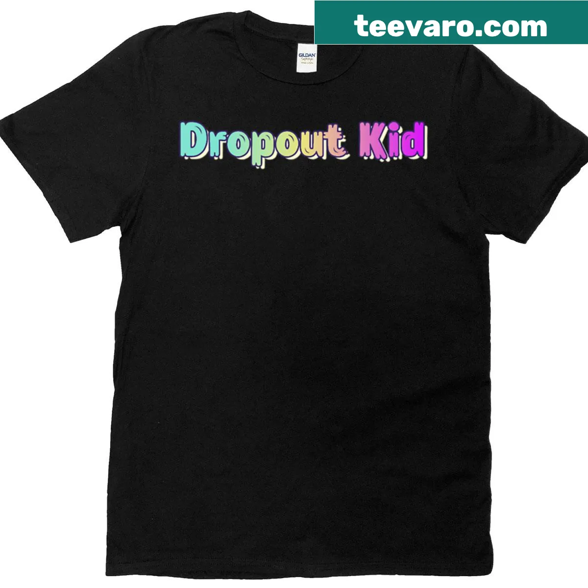 T-shirt with bold text saying Dropout Kid — on a men's t-shirt