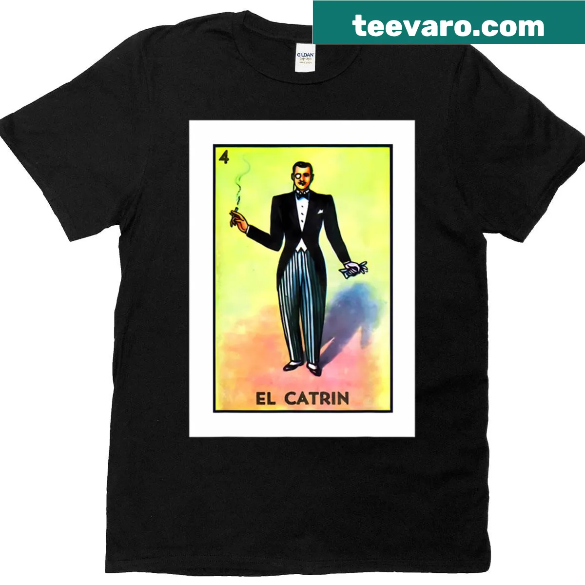 Humorous El Catrin card game graphic T-shirt — on a men's t-shirt