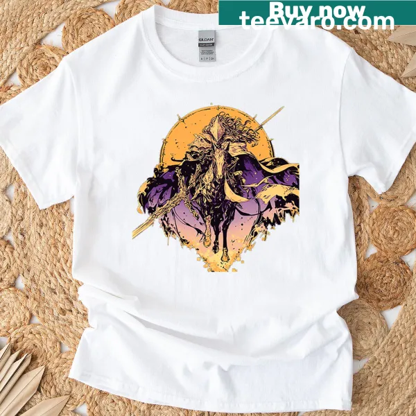 Elden Ring inspired T-shirt with epic battle rider artwork