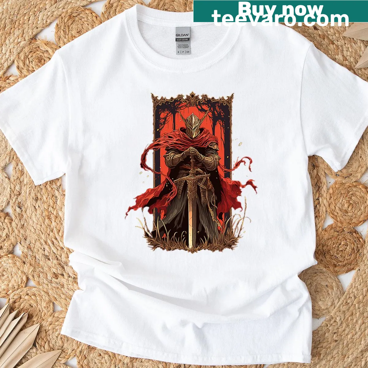 Illustration of an epic knight with sword from Elden Ring — on a men's t-shirt