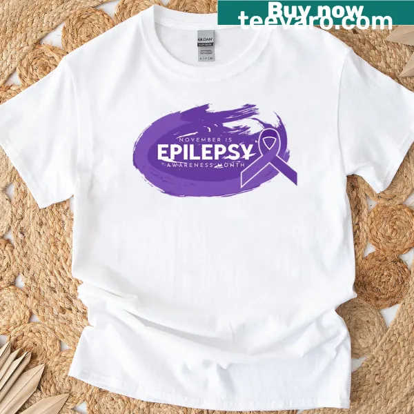 Purple ribbon design for epilepsy awareness on a t-shirt