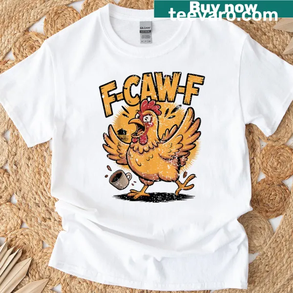 Funny coffee and chicken themed T-shirt with hand-lettered design