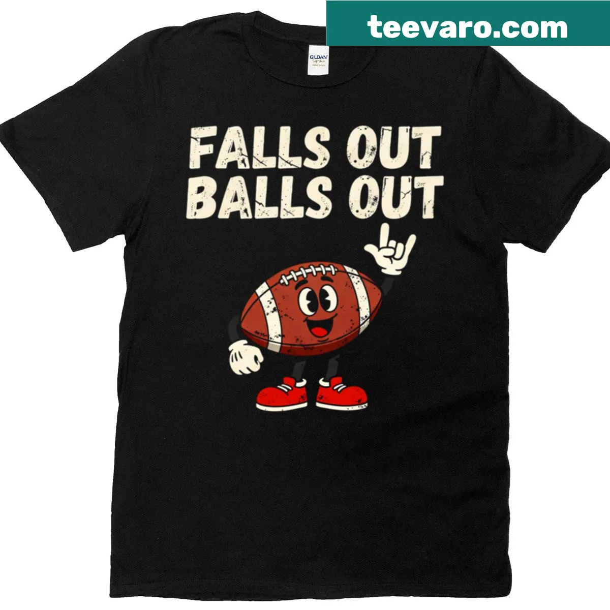 Text-based design celebrating football with a playful phrase — on a men's t-shirt