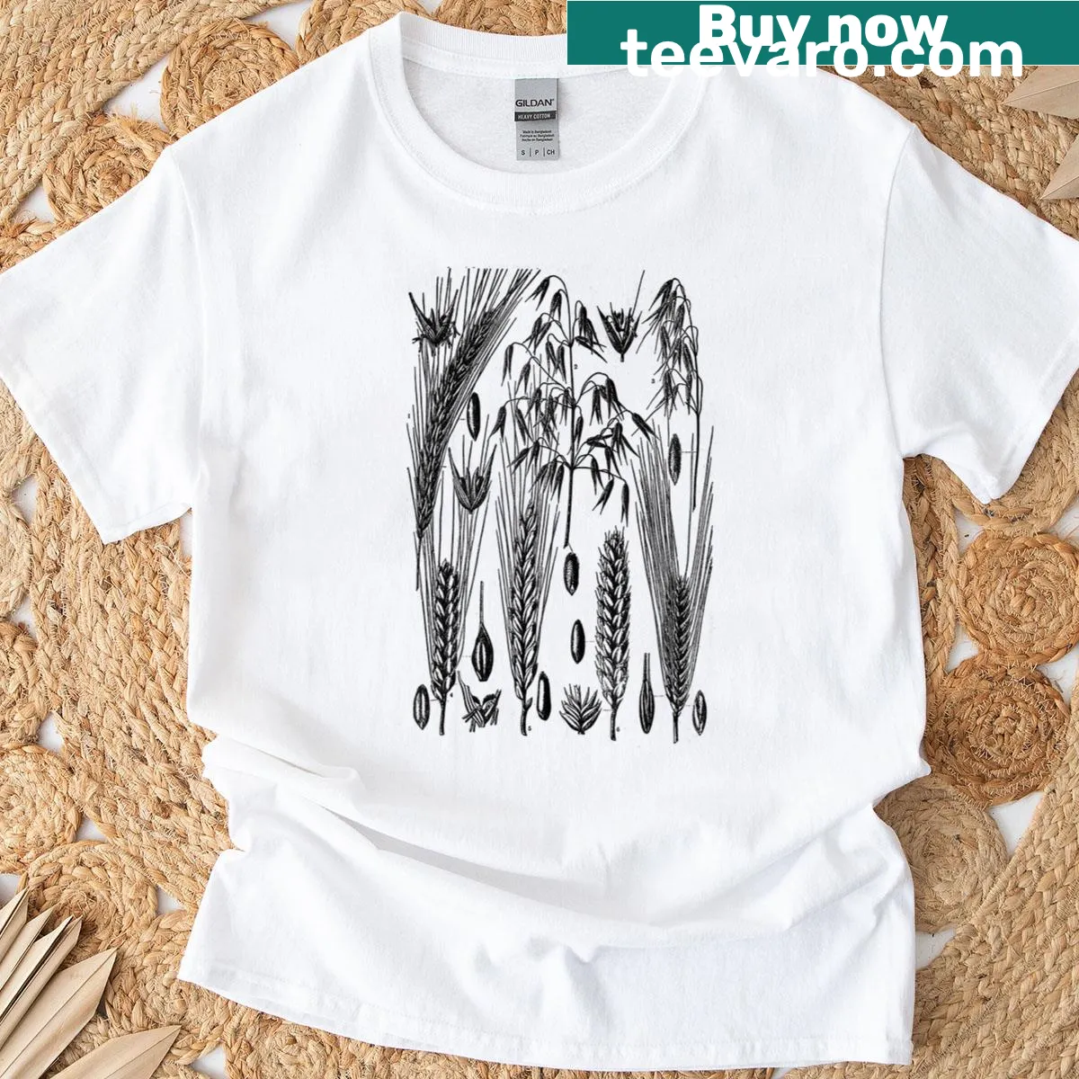 Vintage wheat print t-shirt celebrating farming — on a men's t-shirt