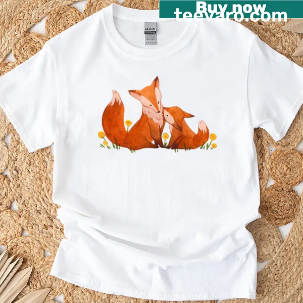 T-shirt featuring an adorable illustration of a fox couple