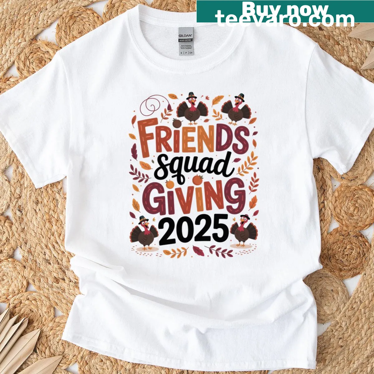 Funny Friendsgiving T-shirt with turkey graphic and 2025 text — on a men's t-shirt