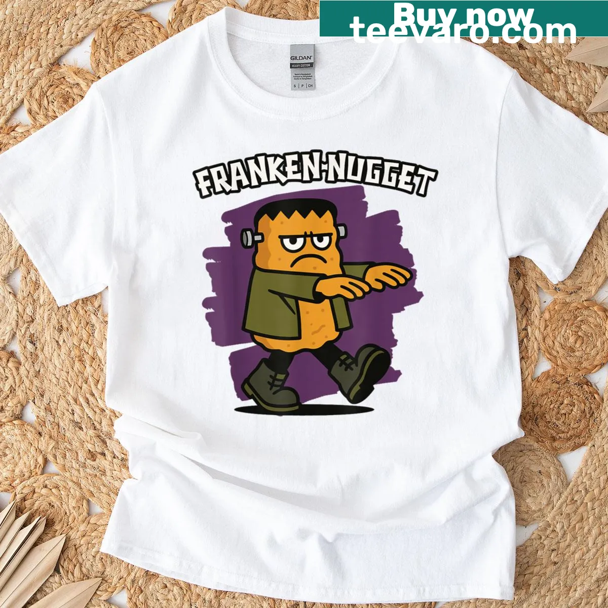 Funny Halloween T-shirt featuring chicken nuggets — on a men's t-shirt