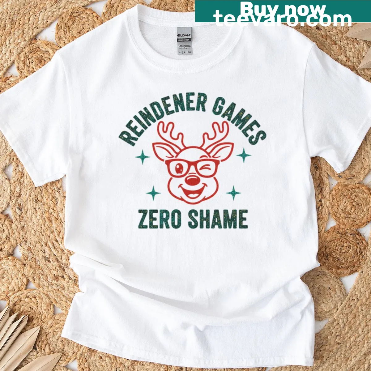 Funny Christmas T-shirt about reindeer games with humorous text — on a men's t-shirt