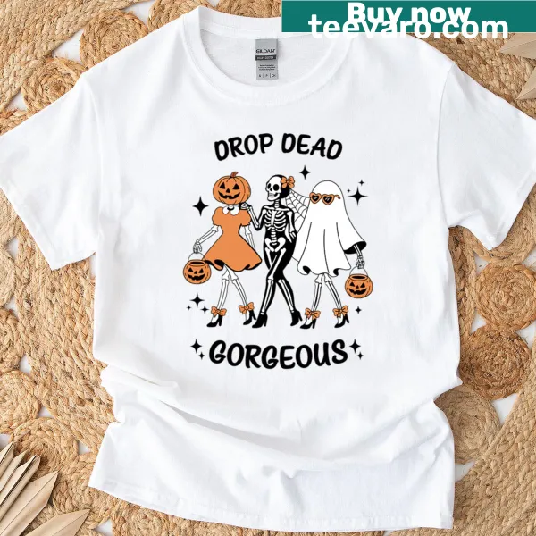 Cute ghost and skeleton graphic on a Halloween t-shirt