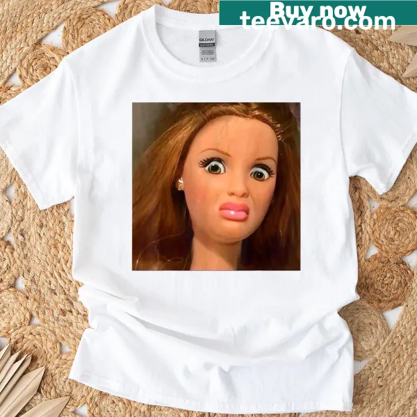 T-shirt with a doll face meme graphic and humorous expressions