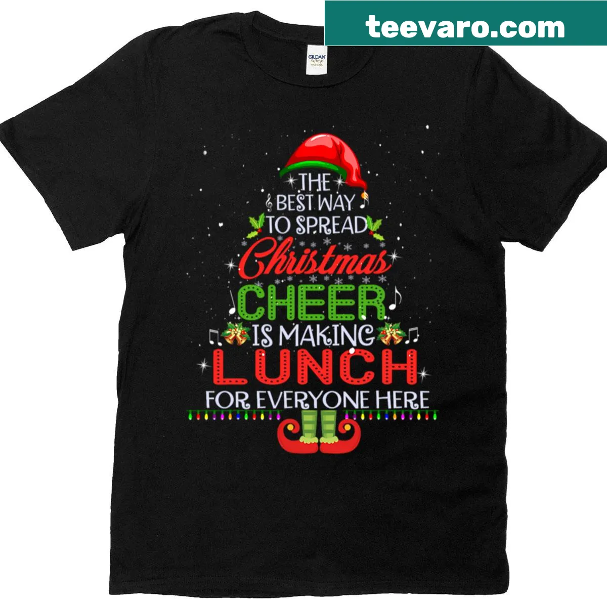 Christmas T-shirt with elf graphic and 'Christmas Cheer' text — on a men's t-shirt
