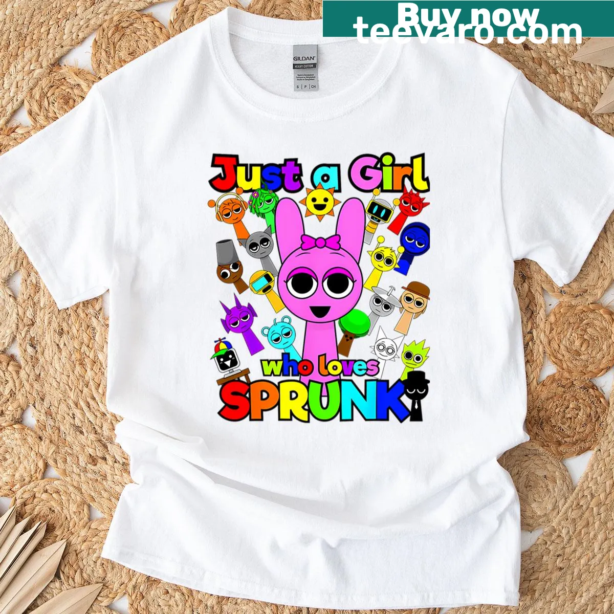 Cartoon graphic of gaming characters on a vintage-style t-shirt — on a men's t-shirt