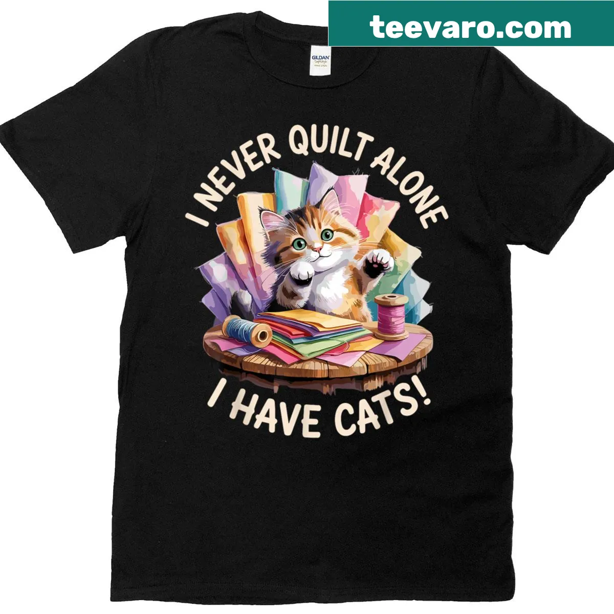 Humorous quilting-themed T-shirt for sewing enthusiasts — on a men's t-shirt