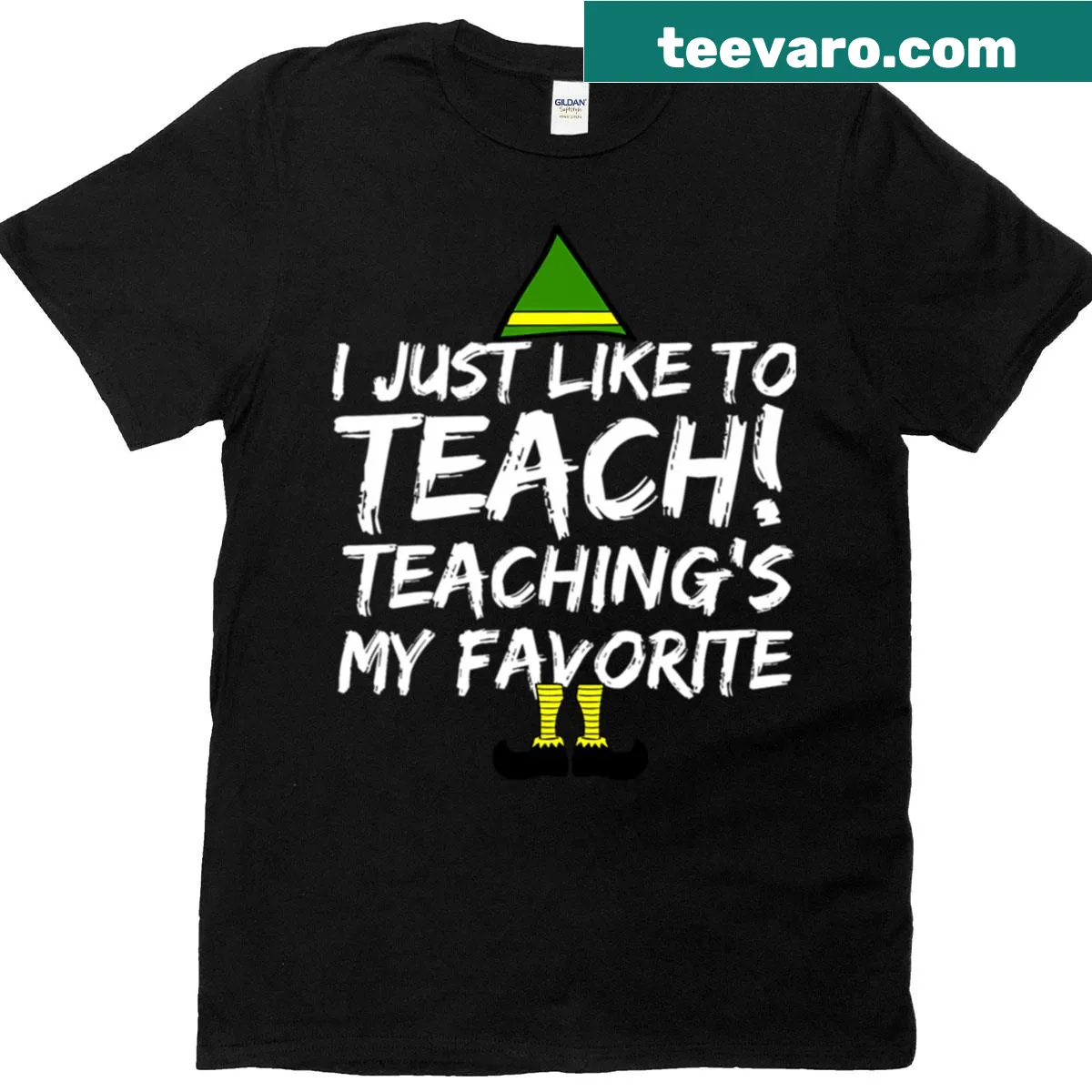 Christmas T-shirt with 'Teaching Is My Favorite' text for teachers — on a men's t-shirt