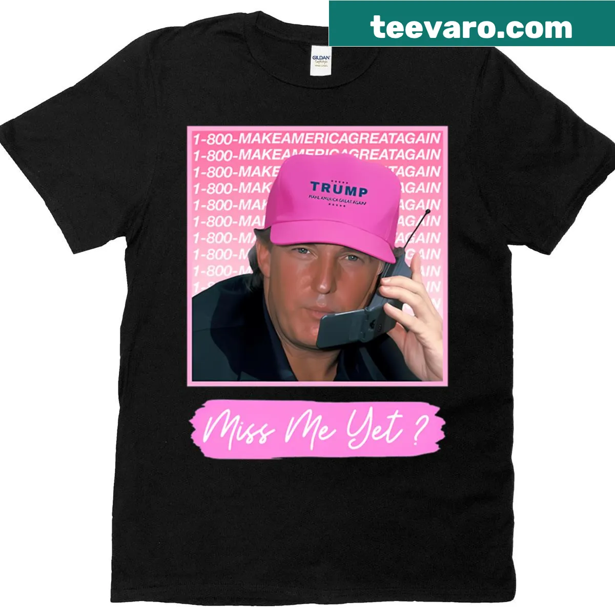 Political themed tee with 'Miss Me Yet?' text — on a men's t-shirt