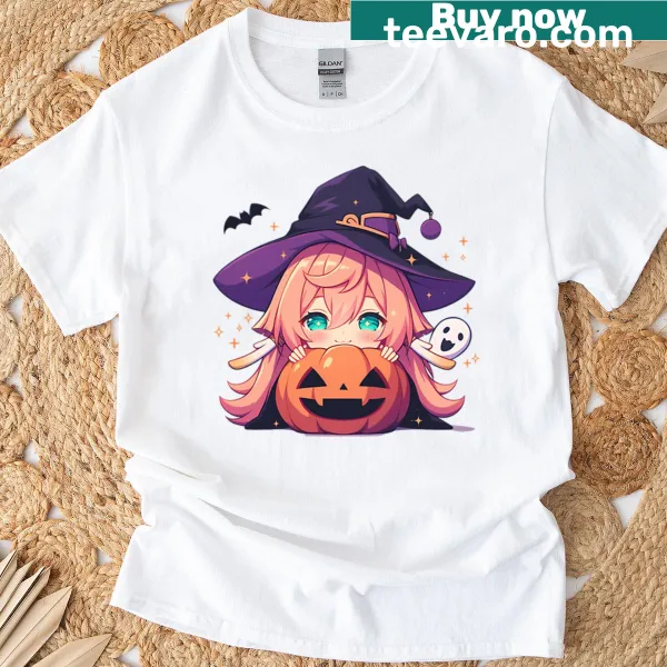 Chibi Yanfei from Genshin Impact with pumpkins for Halloween