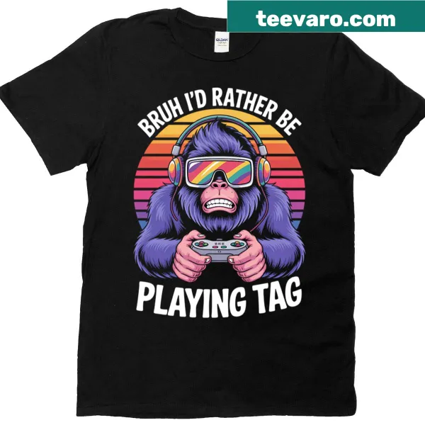 Retro-style T-shirt with a humorous 'Bruh' gaming graphic