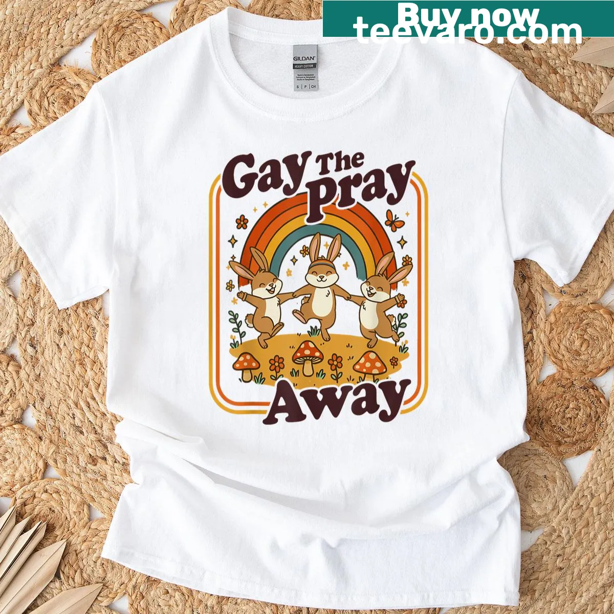 Retro graphic of cute rabbits with funny text on t-shirt — on a men's t-shirt