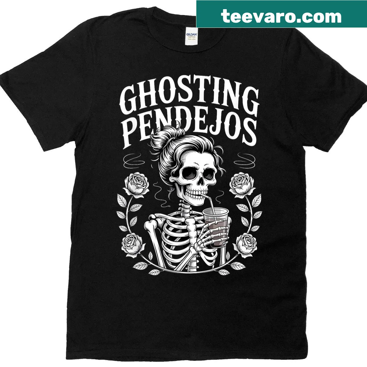 Funny Halloween shirt with 'Ghosting Pendejos' quote — on a men's t-shirt
