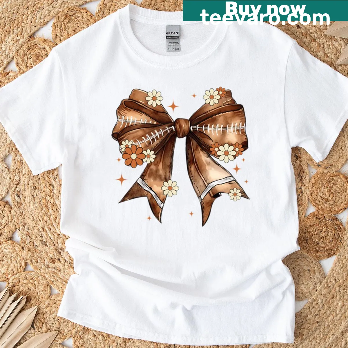 Girly football design with bow and daisies on T-shirt — on a men's t-shirt