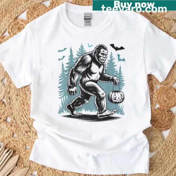 Funny Bigfoot with pumpkin design for Halloween t-shirt