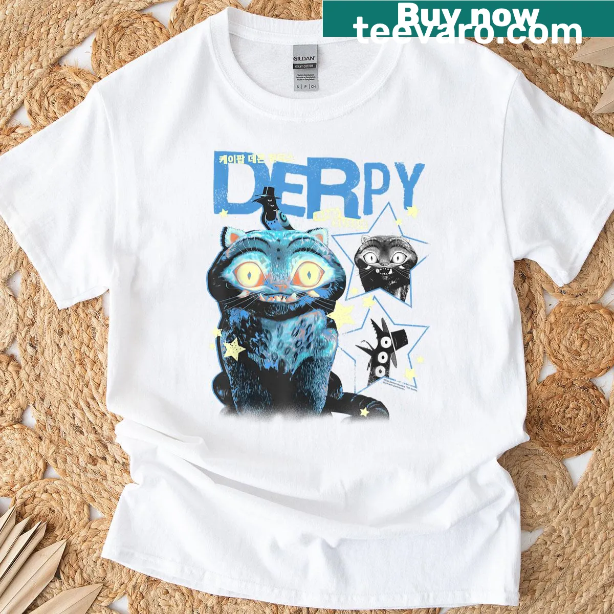 Y2k-style Halloween t-shirt featuring derpy and sussie characters — on a men's t-shirt