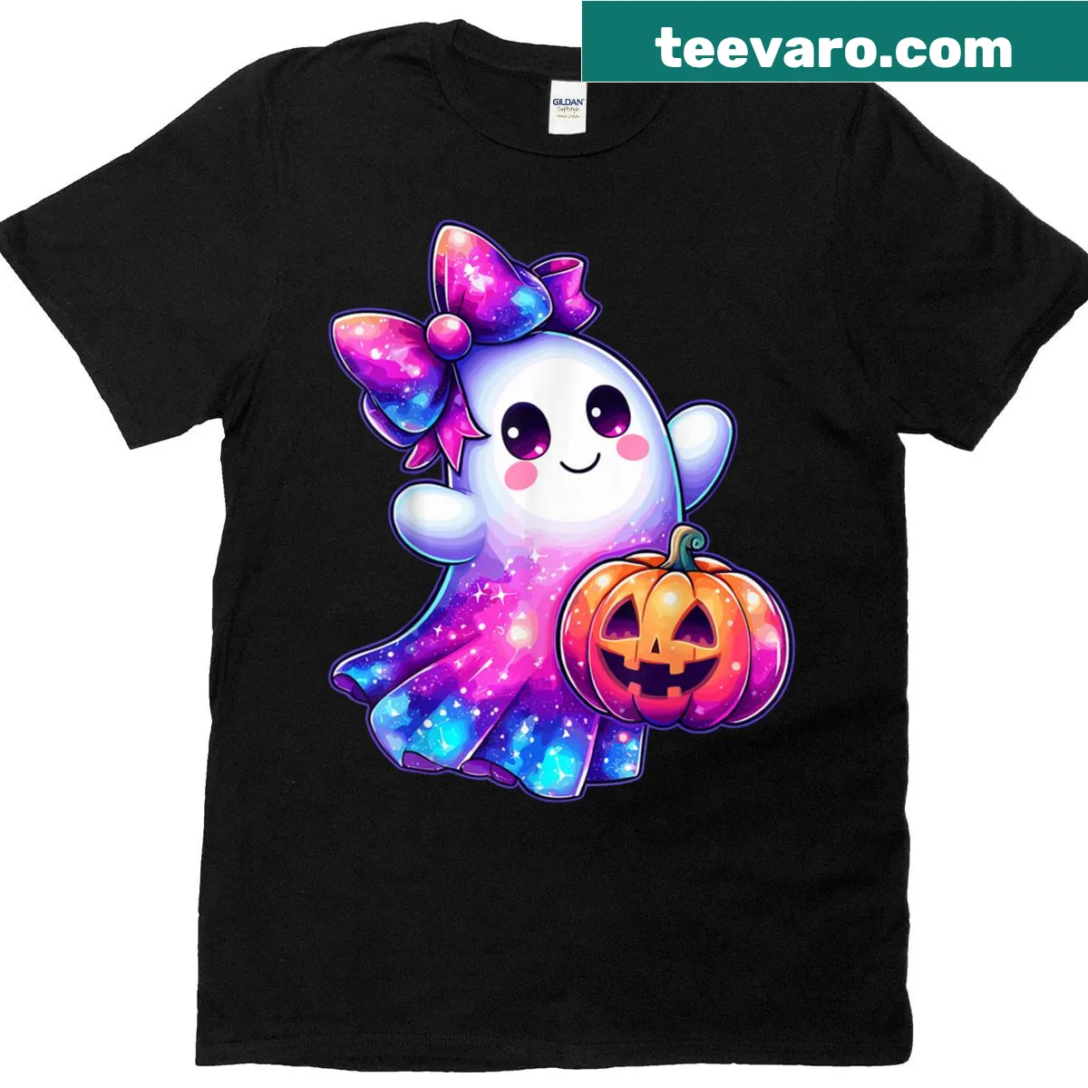 Cute ghost and pumpkin illustration on a Halloween T-shirt — on a men's t-shirt